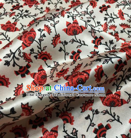 Asian Chinese Classical Flowers Pattern White Brocade Satin Drapery Traditional Cheongsam Brocade Silk Fabric