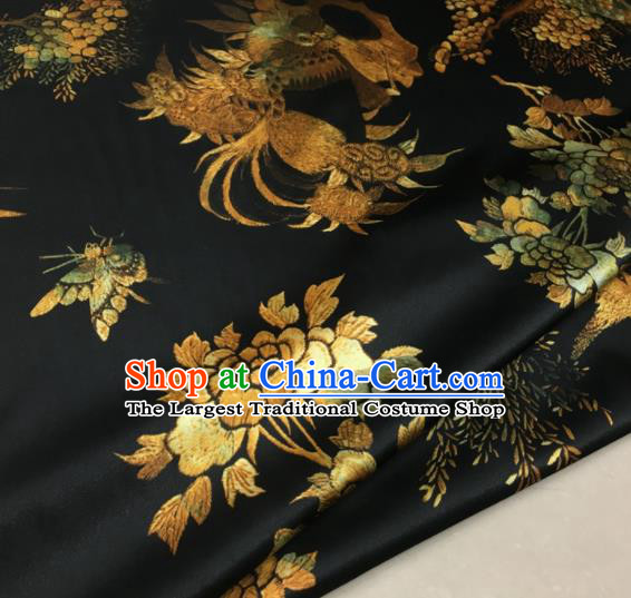 Asian Chinese Classical Peacock Pattern Black Brocade Satin Drapery Traditional Cheongsam Brocade Silk Fabric