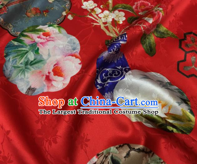 Asian Chinese Classical Peony Vase Pattern Red Brocade Satin Drapery Traditional Cheongsam Brocade Silk Fabric