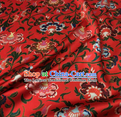 Asian Chinese Classical Totem Pattern Red Brocade Satin Drapery Traditional Cheongsam Brocade Silk Fabric