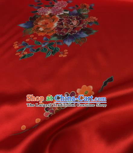 Asian Chinese Classical Orchid Peony Pattern Red Brocade Satin Drapery Traditional Cheongsam Brocade Silk Fabric