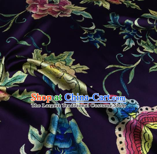 Asian Chinese Classical Peony Flowers Pattern Purple Brocade Satin Drapery Traditional Cheongsam Brocade Silk Fabric