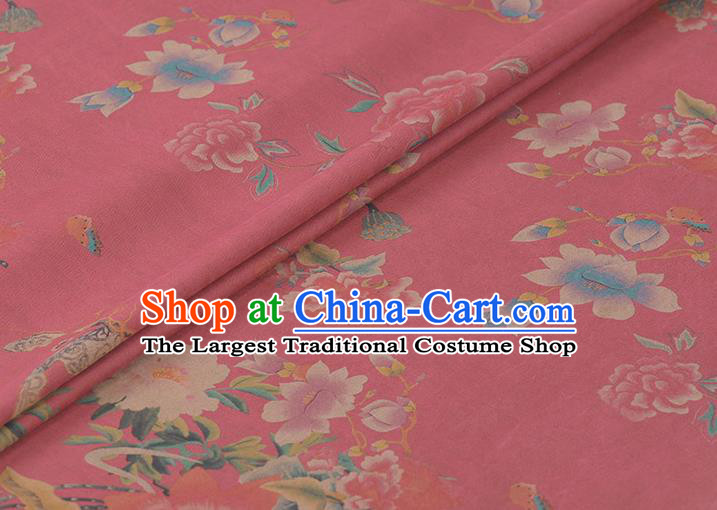 Asian Chinese Classical Lotus Peony Butterfly Pattern Rosy Gambiered Guangdong Gauze Traditional Cheongsam Brocade Silk Fabric