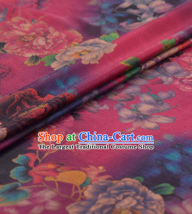 Asian Chinese Classical Flowers Pattern Rosy Gambiered Guangdong Gauze Traditional Cheongsam Brocade Silk Fabric