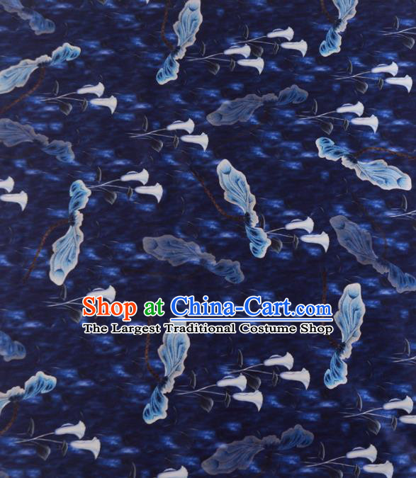 Asian Chinese Classical Alocasia Pattern Deep Blue Gambiered Guangdong Gauze Traditional Cheongsam Brocade Silk Fabric