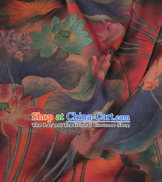 Asian Chinese Classical Lotus Pattern Dark Red Brocade Satin Drapery Traditional Cheongsam Brocade Silk Fabric