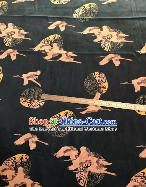 Asian Chinese Classical Cranes Pattern Black Satin Drapery Gambiered Guangdong Gauze Brocade Traditional Cheongsam Brocade Silk Fabric