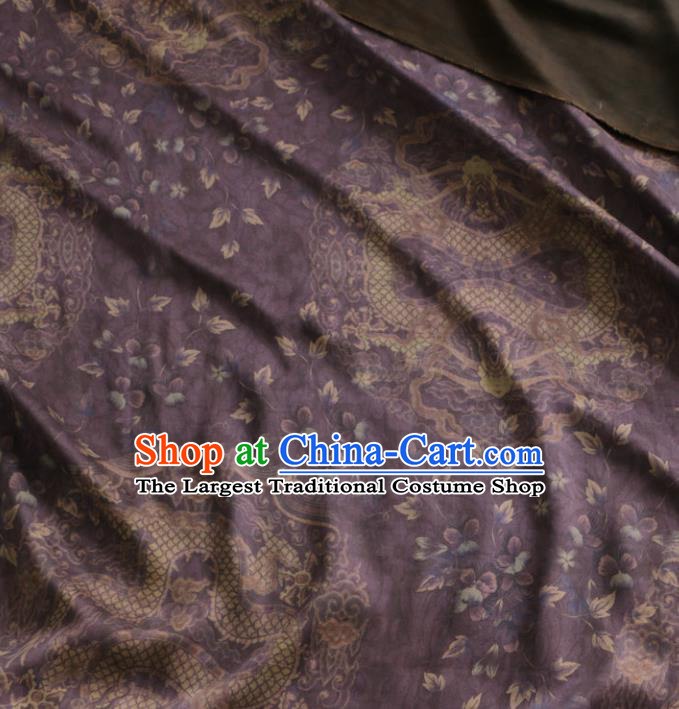 Asian Chinese Classical Dragons Pattern Purple Gambiered Guangdong Gauze Satin Drapery Brocade Traditional Cheongsam Brocade Silk Fabric