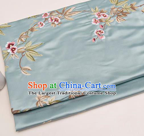 Asian Chinese Cheongsam Classical Embroidered Plum Pattern Light Blue Satin Drapery Brocade Traditional Brocade Silk Fabric