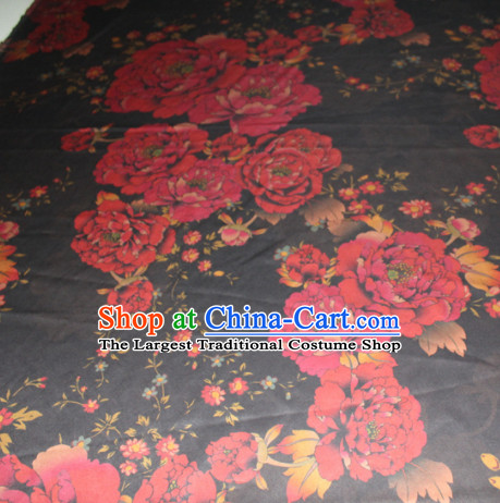 Chinese Traditional Cheongsam Classical Red Peony Pattern Gambiered Guangdong Gauze Asian Satin Drapery Brocade Silk Fabric