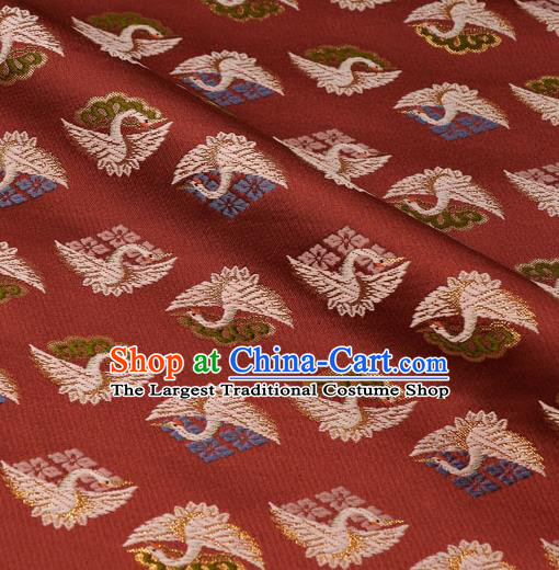 Japanese Traditional Kimono Classical Cranes Pattern Red Brocade Asian Japan Satin Drapery Silk Fabric