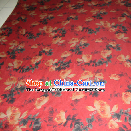 Chinese Traditional Cheongsam Classical Lotus Pattern Red Gambiered Guangdong Gauze Asian Satin Drapery Brocade Silk Fabric