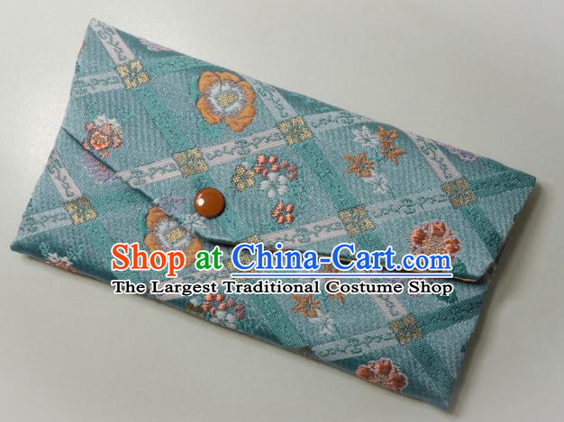 Japanese Traditional Classical Sakura Pattern Blue Brocade Handbag Asian Japan Nishijin Satin Bags Wallet
