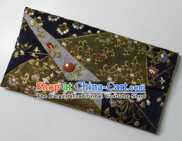 Japanese Traditional Classical Pattern Black Brocade Handbag Asian Japan Nishijin Satin Bags Wallet
