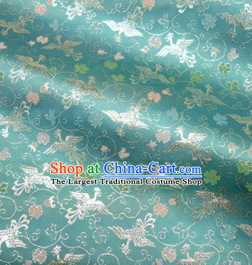 Japanese Traditional Kimono Classical Phoenix Pattern Blue Brocade Damask Asian Japan Satin Drapery Silk Fabric