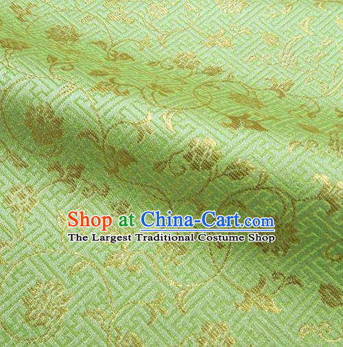 Japanese Traditional Kimono Classical Scroll Pattern Light Green Brocade Damask Asian Japan Satin Drapery Silk Fabric