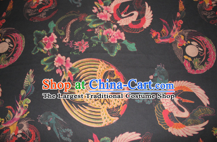 Chinese Traditional Cheongsam Classical Cranes Pattern Black Gambiered Guangdong Gauze Asian Satin Drapery Brocade Silk Fabric