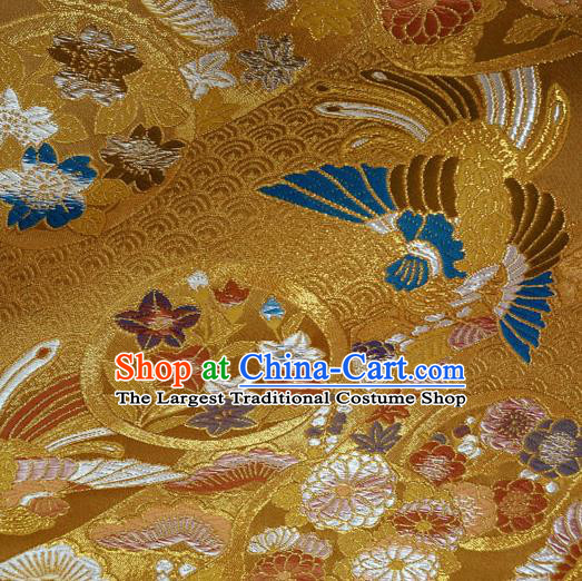 Japanese Traditional Kimono Classical Phoenix Pattern Golden Brocade Damask Asian Japan Nishijin Satin Drapery Silk Fabric