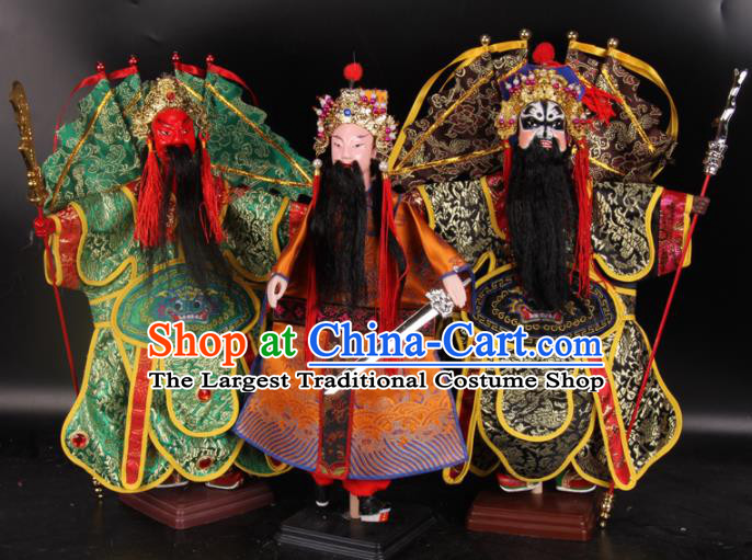 Traditional Chinese Handmade Liu Bei Guan Yu Zhang Fei Puppet Marionette Puppets String Puppet Wooden Image Arts Collectibles