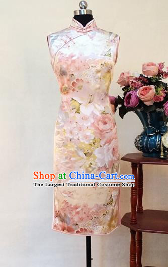 Chinese Traditional Customized Pink Silk Cheongsam National Costume Classical Qipao Dress for Women