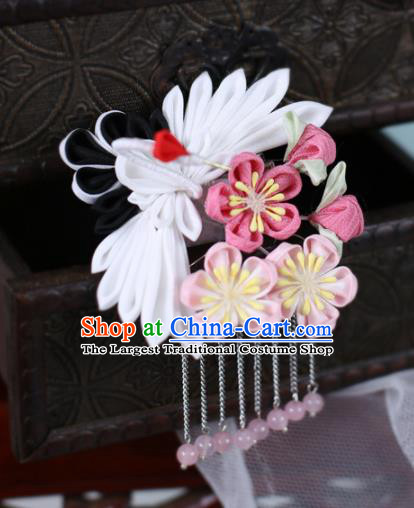 Japanese Traditional Hair Accessories Asian Japan Geisha White Crane Hair Claw Hairpins for Women