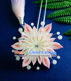 Asian Japan Traditional Geisha Pink Chrysanthemum Tassel Hairpins Japanese Kimono Hair Accessories for Women