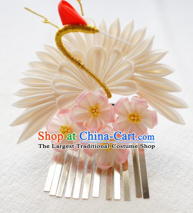 Asian Japan Traditional Geisha Silk Crane Hair Claw Hairpins Japanese Kimono Hair Accessories for Women