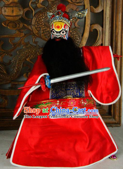 Chinese Traditional Red Robe Zhong Kui Marionette Puppets Handmade Puppet String Puppet Wooden Image Arts Collectibles