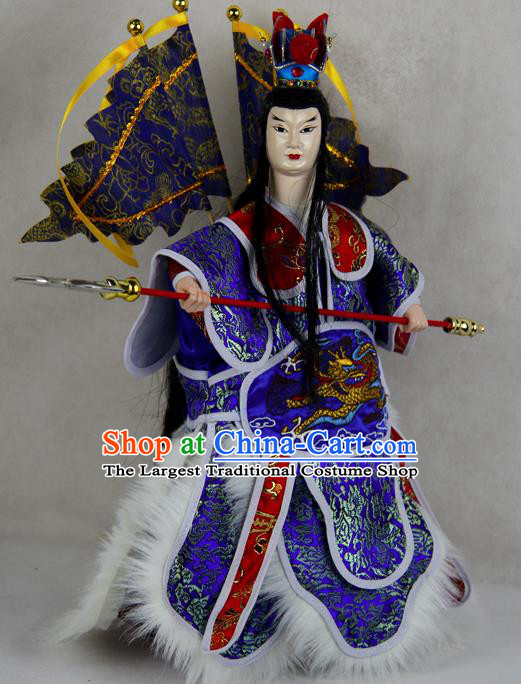 Chinese Traditional Blue General Lv Bu Marionette Puppets Handmade Puppet String Puppet Wooden Image Arts Collectibles