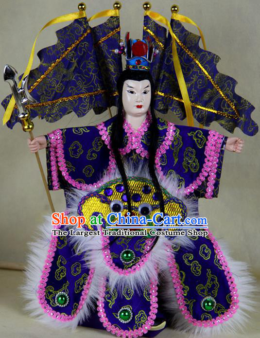 Chinese Traditional Royalblue General Lv Bu Marionette Puppets Handmade Puppet String Puppet Wooden Image Arts Collectibles