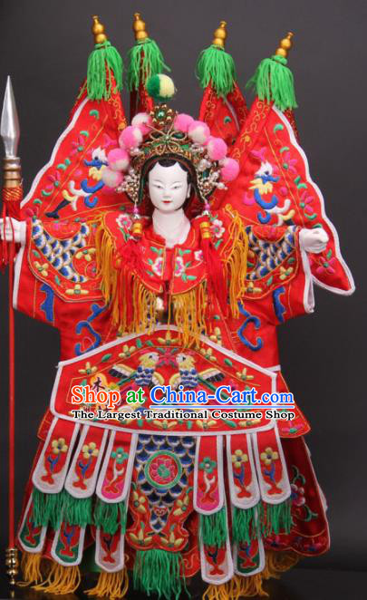 Traditional Chinese Red General Mu Guiying Marionette Puppets Handmade Puppet String Puppet Wooden Image Arts Collectibles
