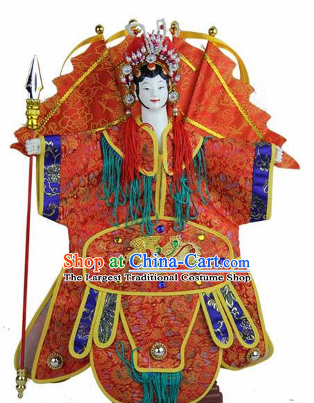 Traditional Chinese Red General Mu Guiying Marionette Puppets Handmade Puppet String Puppet Wooden Image Arts Collectibles
