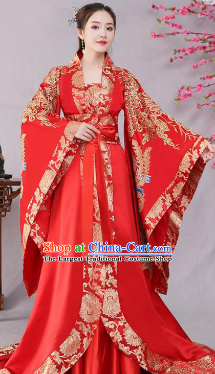 Traditional Chinese Tang Dynasty Court Wedding Red Hanfu Dress Ancient Drama Imperial Consort Replica Costumes for Women