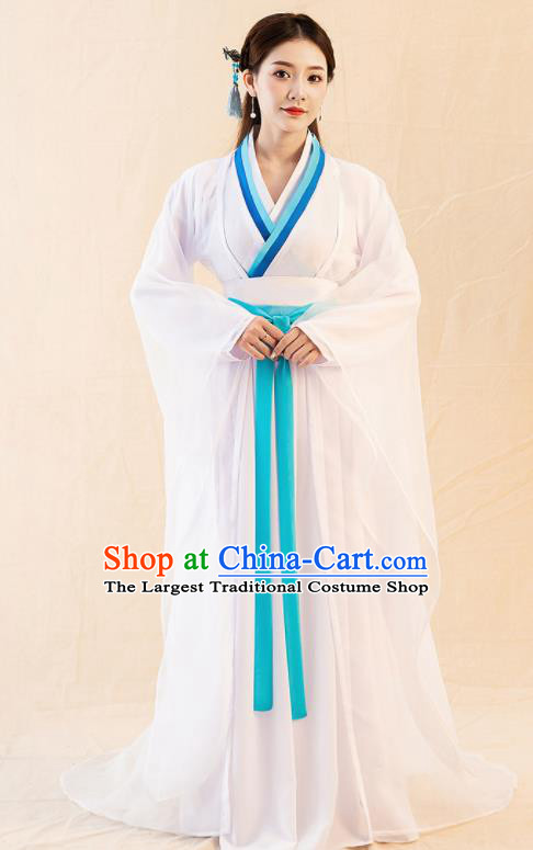 Traditional Chinese Jin Dynasty Court Lady White Hanfu Dress Ancient Palace Princess Replica Costumes for Women