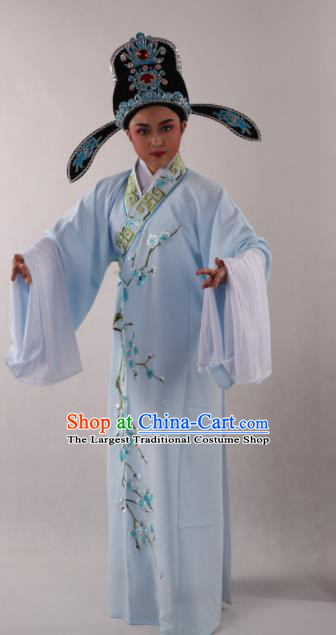 Traditional Chinese Shaoxing Opera Niche Costume Ancient Scholar Embroidered Plum Blue Robe Clothing for Men