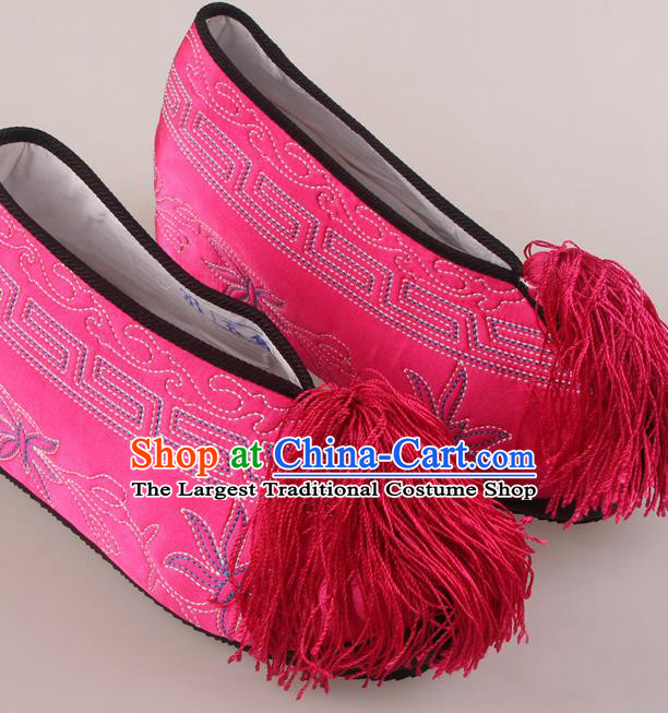 Traditional Chinese Beijing Opera Diva Rosy Height Embroidered Shoes Handmade Ancient Princess Blood Stained Shoes for Women