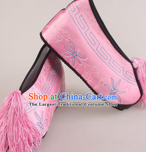 Traditional Chinese Beijing Opera Diva Pink Height Embroidered Shoes Handmade Ancient Princess Blood Stained Shoes for Women