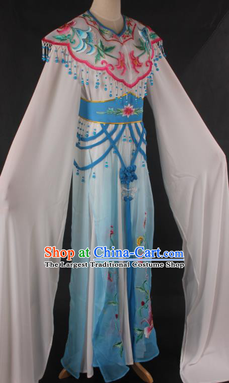 Traditional Chinese Shaoxing Opera Peri Princess Blue Dress Ancient Peking Opera Diva Costume for Women