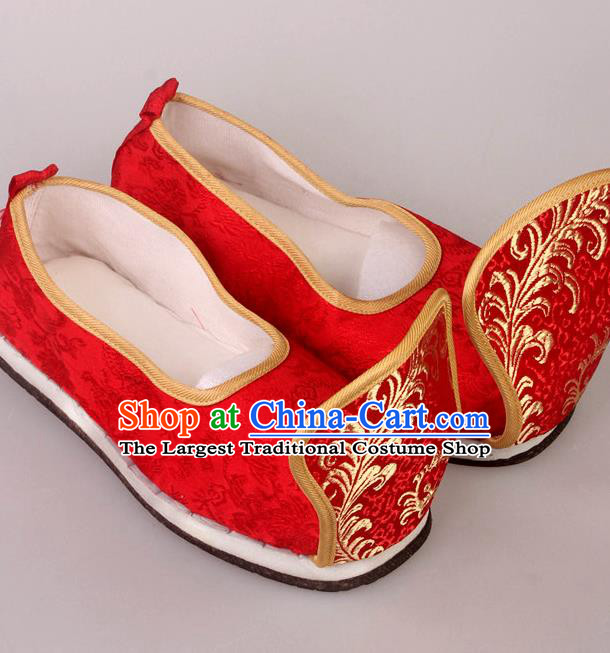Traditional Chinese Beijing Opera Diva Wedding Red Shoes Handmade Ancient Princess Blood Stained Shoes for Women