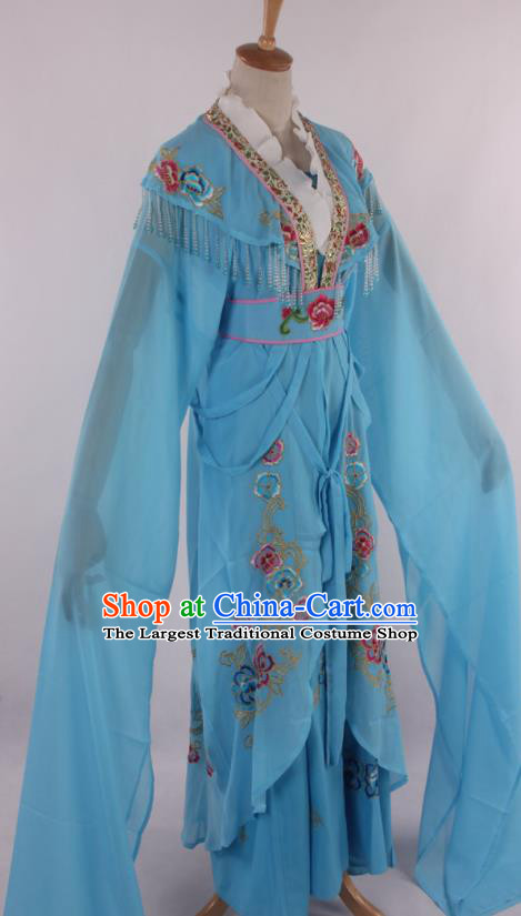 Chinese Traditional Beijing Opera Peri Blue Dress Ancient Peking Opera Diva Princess Costume for Women