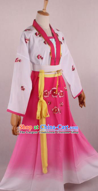 Chinese Beijing Opera Village Girl Rosy Dress Ancient Traditional Peking Opera Maidservant Costume for Women