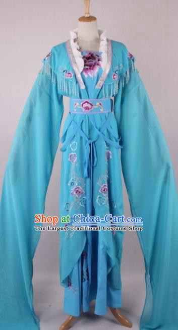 Professional Chinese Beijing Opera Diva Blue Dress Ancient Traditional Peking Opera Costume for Women