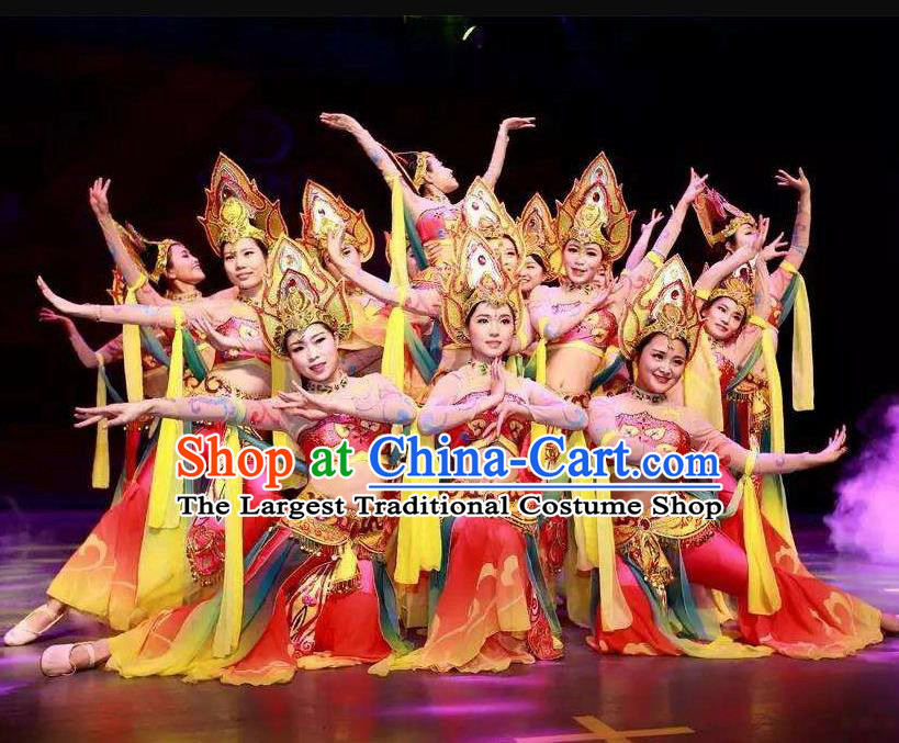 Traditional Chinese Classical Dance Flying Apsaras Costume Beautiful Dance Red Dress for Women