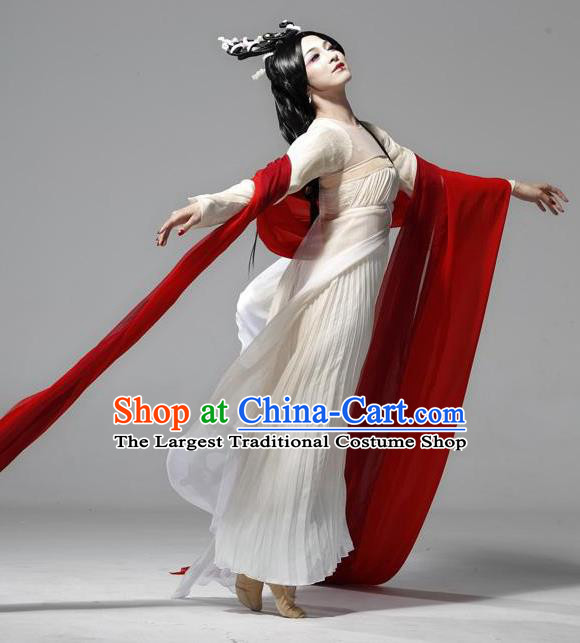 Traditional Chinese Classical Dance Confucius Costume Court Lady Stage Show Beautiful Dance White Dress for Women