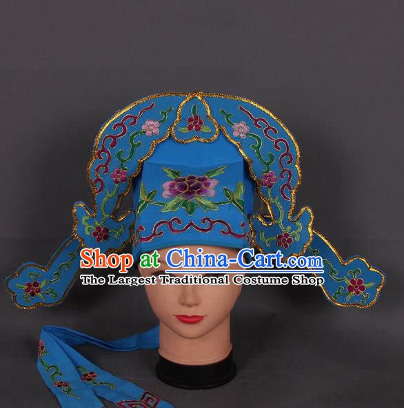 Traditional Chinese Shaoxing Opera Niche Royalblue Hat Ancient Gifted Scholar Hair Accessories Headwear for Men