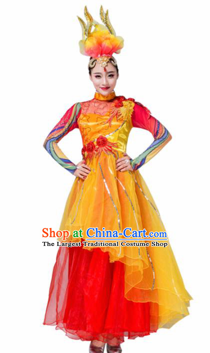 Traditional Chinese Spring Festival Gala Group Dance Red Dress Stage Show Chorus Opening Dance Costume for Women