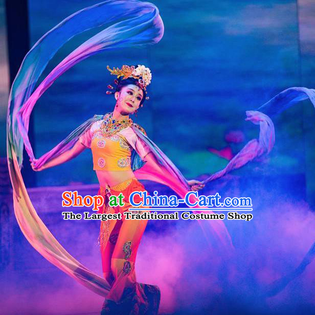 Traditional Chinese Classical Dance Coloured Silk Competition Si Lu Ni Shang Costume Stage Show Beautiful Dance Dress for Women