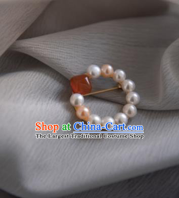 Chinese Ancient Cheongsam Pearl Brooch Jewelry Accessories Traditional Hanfu Breastpin for Women