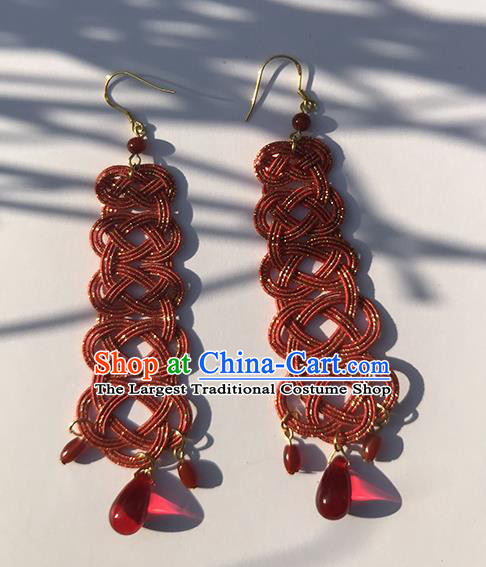 Japanese Ancient Red Thread Pearl Ear Accessories Traditional Kimono Earrings for Women