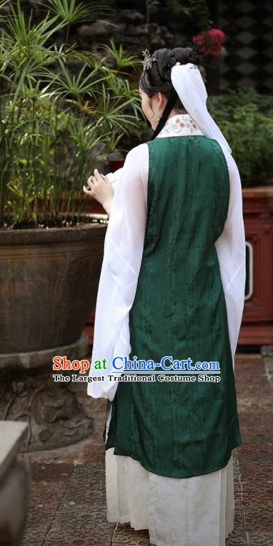 Traditional Chinese Ming Dynasty Countess Historical Costume Ancient Drama Taoist Nun Green Hanfu Dress for Women